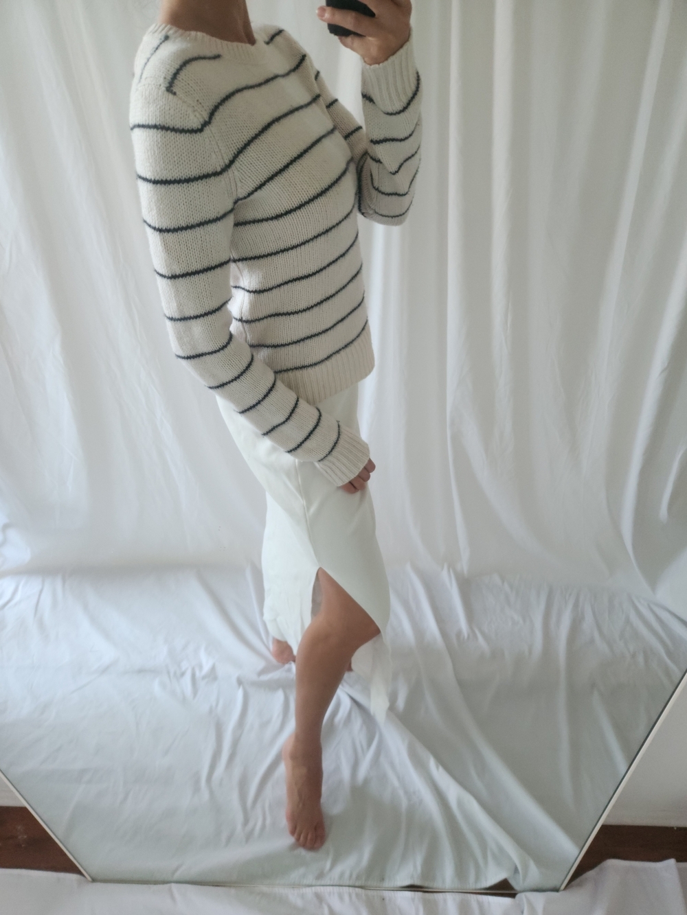 Vince Cream Crewneck Sweater with Black Stripes - Picture 3 of 10